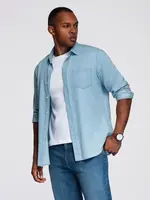 Ombre Men's denim shirt with embroidered pocket - light blue