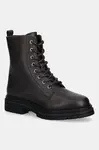 Kožené workery Tommy Hilfiger TH PLAQUE PEBBLE LACE BOOT dámské, hnědá barva, na platformě, lehce zateplené, FW0FW08767