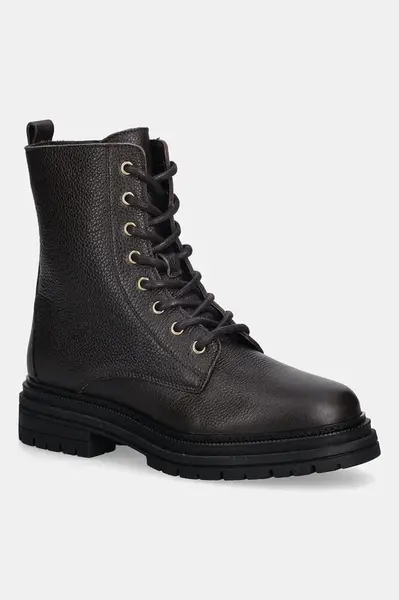 Kožené workery Tommy Hilfiger TH PLAQUE PEBBLE LACE BOOT dámské, hnědá barva, na platformě, lehce zateplené, FW0FW08767