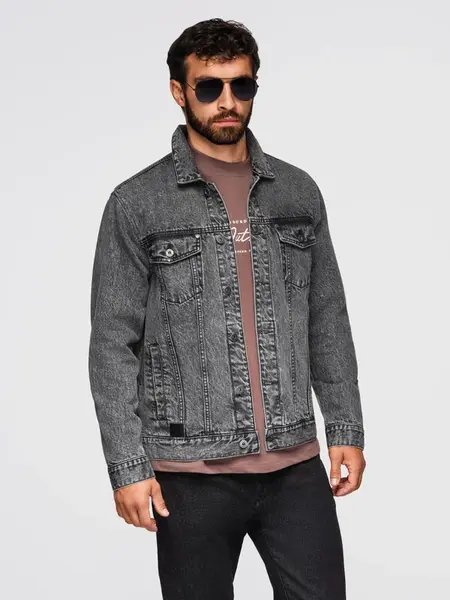 Ombre Men's denim katana jacket with washem - graphite