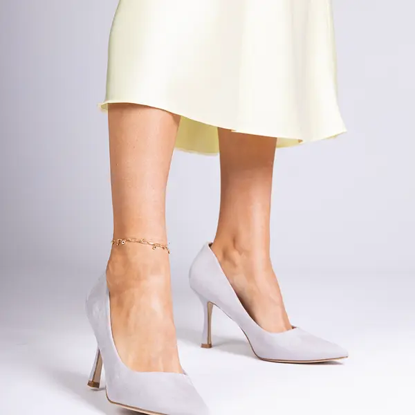 marka niezdefiniowana Gray classic heeled pumps made of eco-suede Karisa
