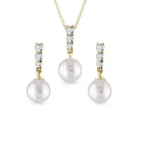 Zlatá súprava šperkov s perlami a diamantmi KLENOTA