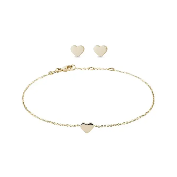 Súprava srdiečkových náušníc a náramku zo žltého 14k zlata KLENOTA