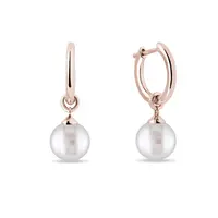 Perlové náušnice krúžky z ružového zlata KLENOTA