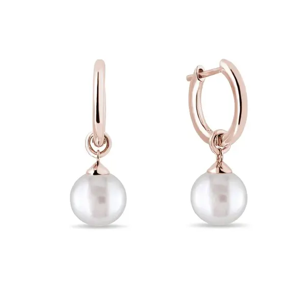 Perlové náušnice krúžky z ružového zlata KLENOTA