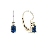 Zlaté visiace náušnice s oválnymi zafírmi a briliantmi KLENOTA