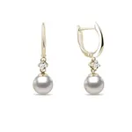 Zlaté náušnice s Akoya perlou a diamantmi KLENOTA