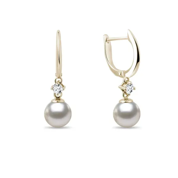 Zlaté náušnice s Akoya perlou a diamantmi KLENOTA