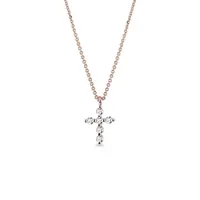Briliantový křížek z růžového 14k zlata KLENOTA