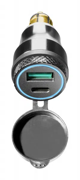 DIN adaptér Interphone s 1x USB a 1x USB-C výstupem pro motocykly, černý
