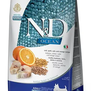 N&D Ocean Dog Adult Mini Codfish, Spelt, Oats & Orange 2,5 kg