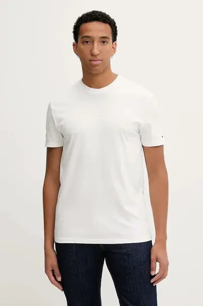 Bavlněné tričko Tommy Jeans pánské, bílá barva, DM0DM22138
