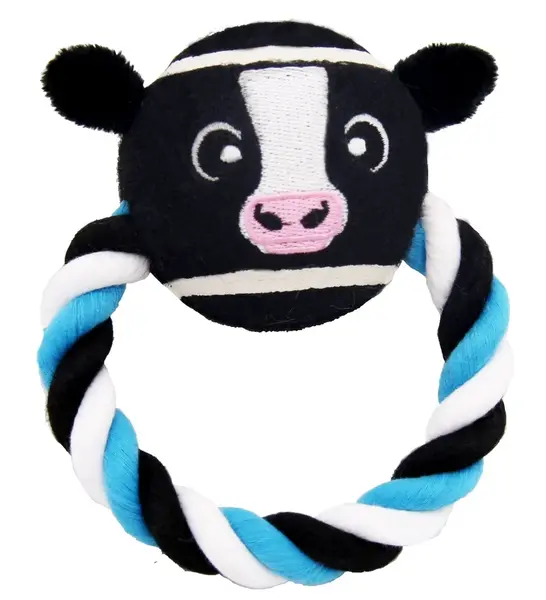 GimDog Country Ring obruč žuvacieho lana s loptou v tvare zvieratka Krava