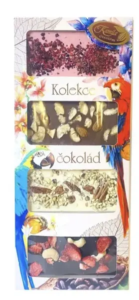 Dárková kolekce čokolád s posypem - mléčná, hořká, bílá a jahodová