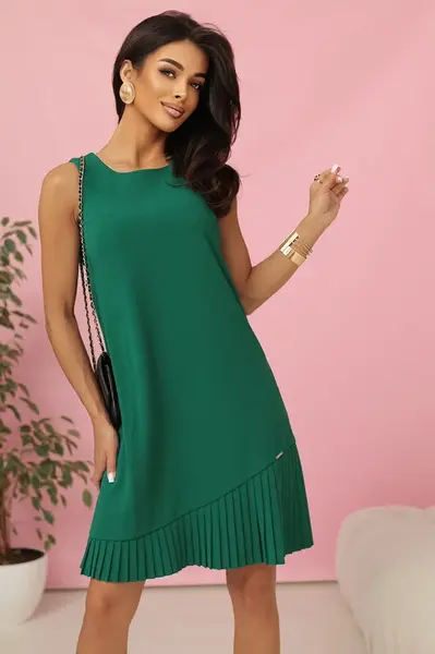 308-4 KARINE - trapezoidal dress with asymmetrical pleat - green