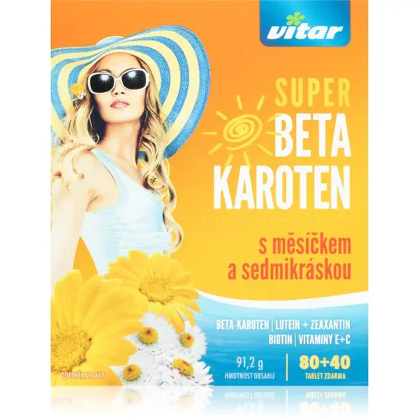 Vitar Super Beta-karoten s nechtíkom a sedmokráskou tablety pre krásne opálenie a zdravú pokožku 120 tbl
