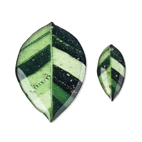 2Pcs Transparent Epoxy Resin Leaf Pendants