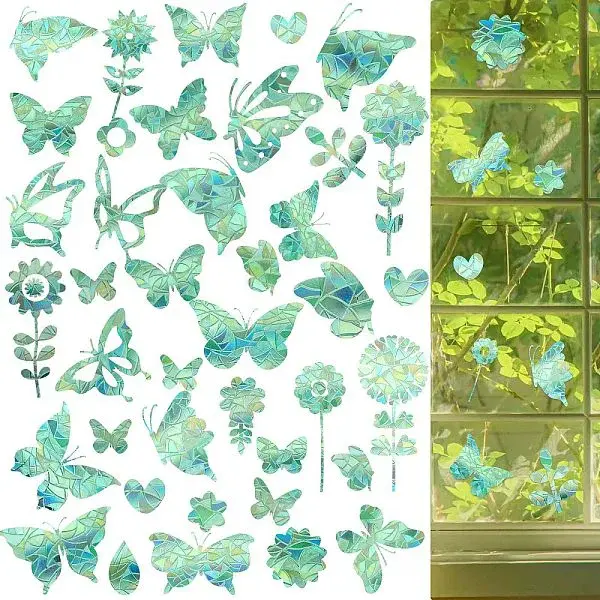 7PCS 3 Styles PVC Stickers Colorful Window Stickers Rainbow Prism Butterfly Flower Static Glass Window Stickers