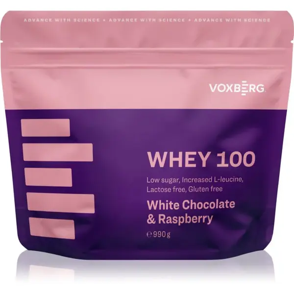 Voxberg Whey Protein 100 srvátkový proteín bez laktózy príchuť White Chocolate & Raspberry 990 g