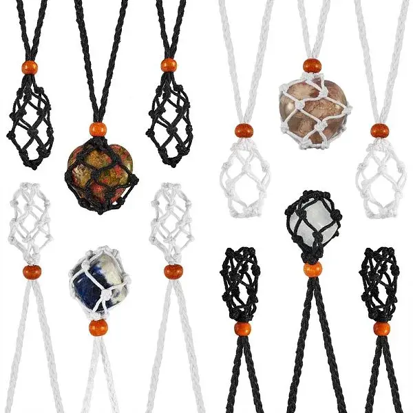12Pcs 4 Style Adjustable Braided Waxed Cord Macrame Pouch Necklace Making