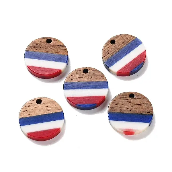 Independence Day Opaque Striped Resin & Walnut Wood Pendants