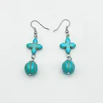 Cross & Round Ball Synthetic Turquoise & Alloy Dangle Earrings
