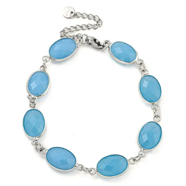 Oval Faceted Glass Link Chain Bracelets