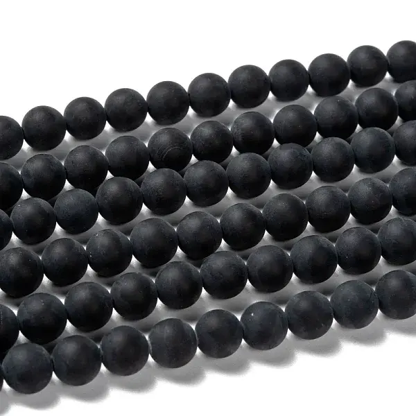 Grade A Round Frosted Natural Black Agate Beads Strands