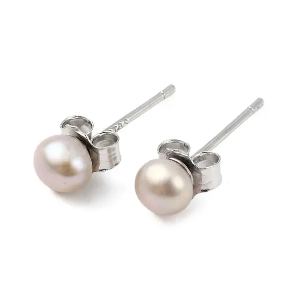 Natural Pearl Round Bead Stud Earrings