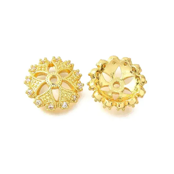 Flower Brass Clear Cubic Zirconia Bead Caps