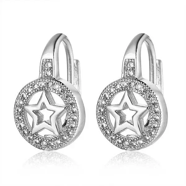 Brass Micro Pave Cubic Zirconia Pentacle Leverback Earrings