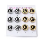 6 Pair 2 Color Crescent Moon Acrylic Stud Earrings