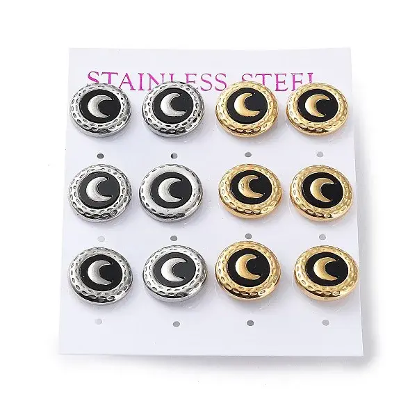 6 Pair 2 Color Crescent Moon Acrylic Stud Earrings