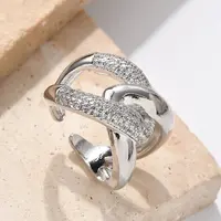 Brass Micro Pave Cubic Zirconia Cuff Finger Rings