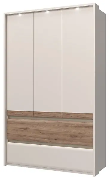 Třídveřová šatní skříň s led osvětlením artemisia - dub tobacco/béžová