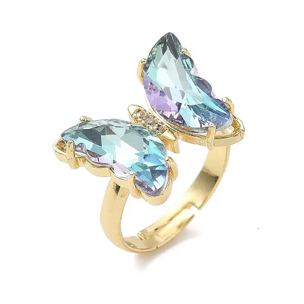 Adjustable Brass Glass Finger Rings