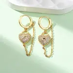 Heart Brass Micro Pave Clear Cubic Zirconia Hoop Earrings