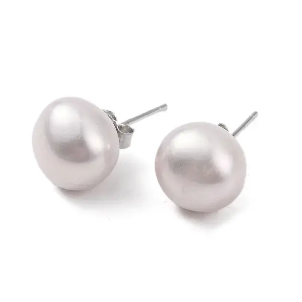 Natural Pearl Round Bead Stud Earrings