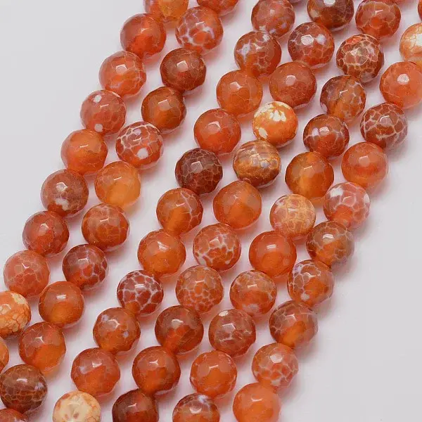 Natural Fire Crackle Agate Bead Strands