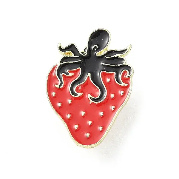 Strawberry with Octopus Enamel Pins