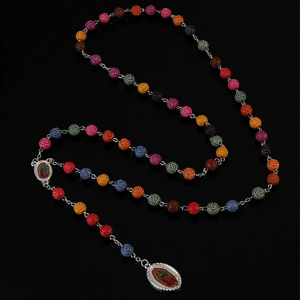 Alloy & Resin Colorful Rosary Bead Necklaces