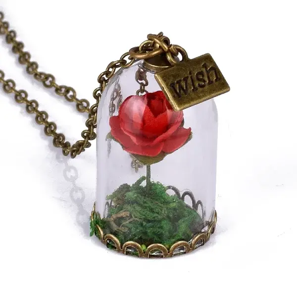 Glass Dried Flower Wishing Bottle Pendant Necklace