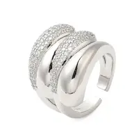 Multi-layer Brass Micro Pave Clear Cubic Zirconia Open Cuff Rings for Women