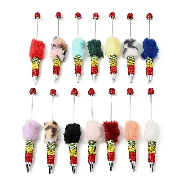 Polymer Clay Rhinestone & Plush Pompom Beadable Pen