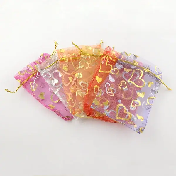 Heart Printed Organza Bags