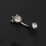 316L Surgical Stainless Steel Clear Cubic Zirconia Flat Round Curved Barbell Belly Rings