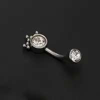 316L Surgical Stainless Steel Clear Cubic Zirconia Flat Round Curved Barbell Belly Rings