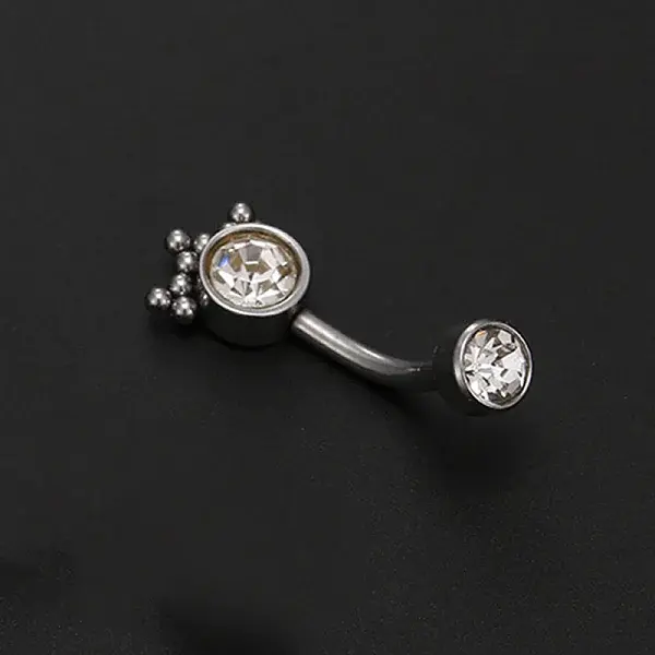 316L Surgical Stainless Steel Clear Cubic Zirconia Flat Round Curved Barbell Belly Rings