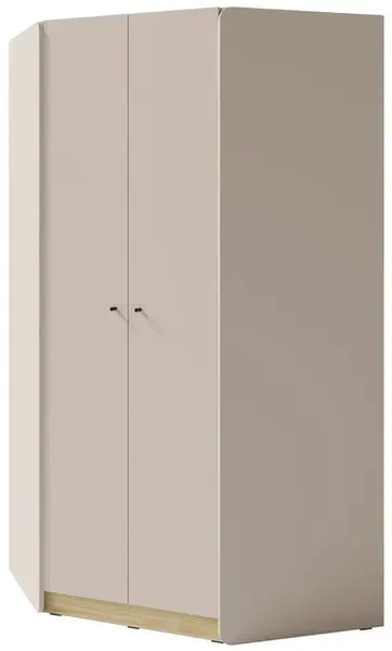 Rohová šatní skříň rudy - béžová/dub olejovaný