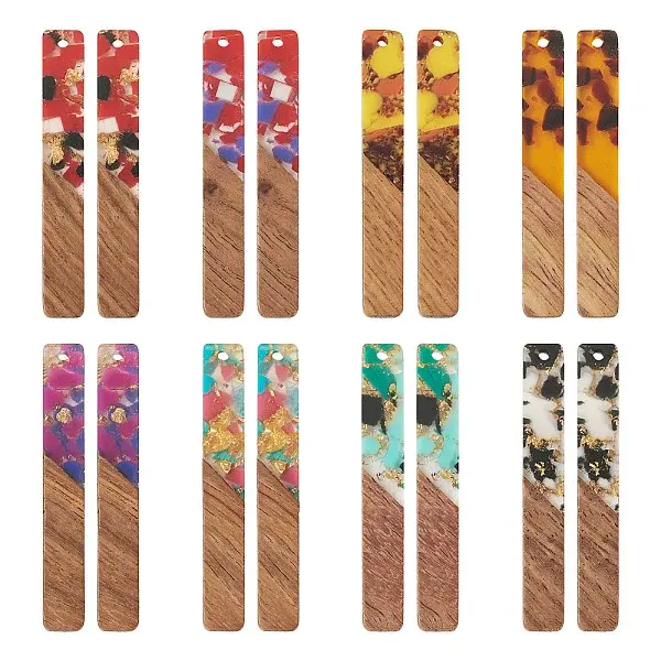 16Pcs 8 Styles Transparent Resin & Walnut Wood Big Pendants